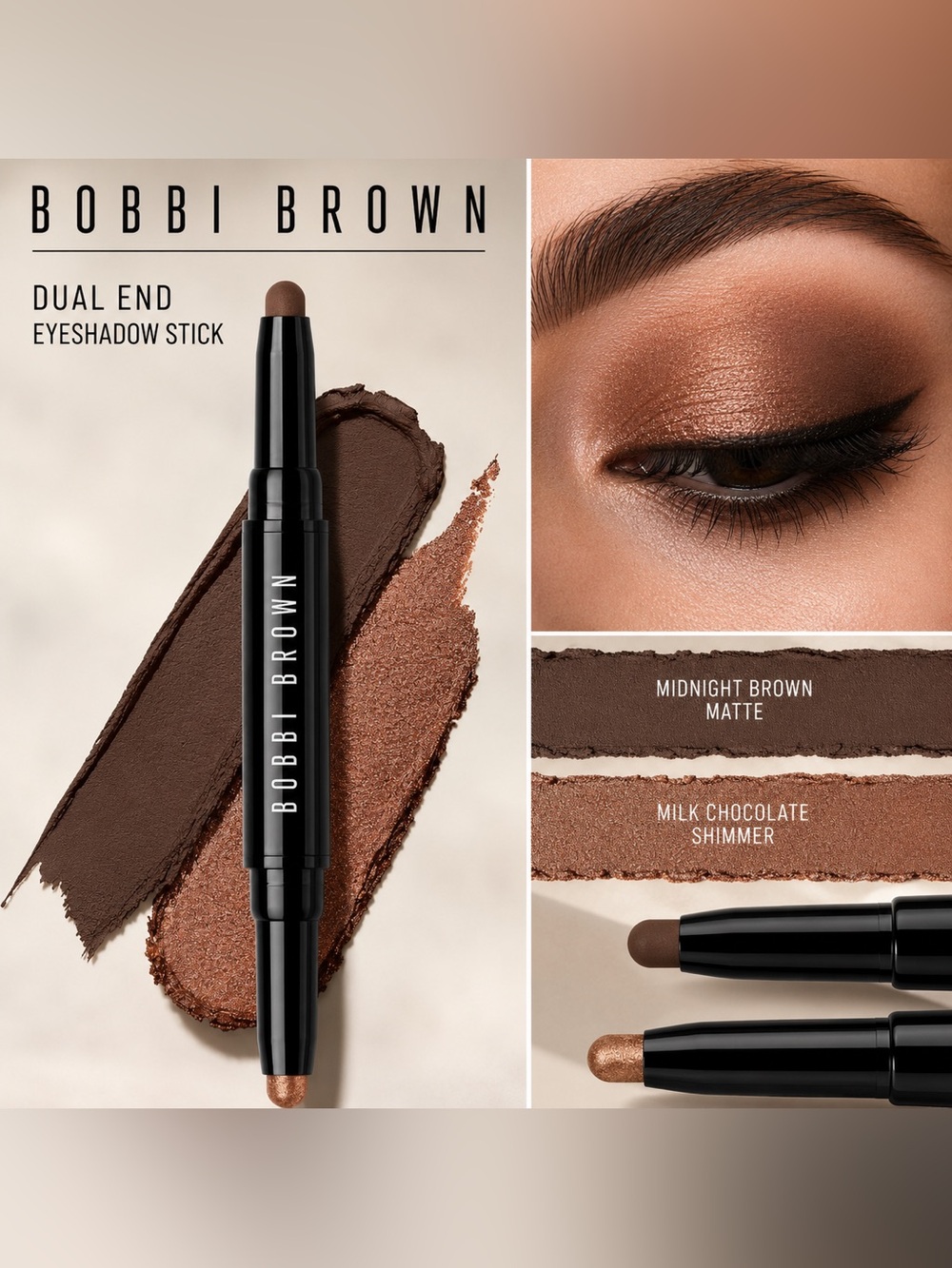 NEW✅ Bobbi Brown Dual Ended Cream Eyeshadow Stick • Brown Matte / Shimmer Duo •